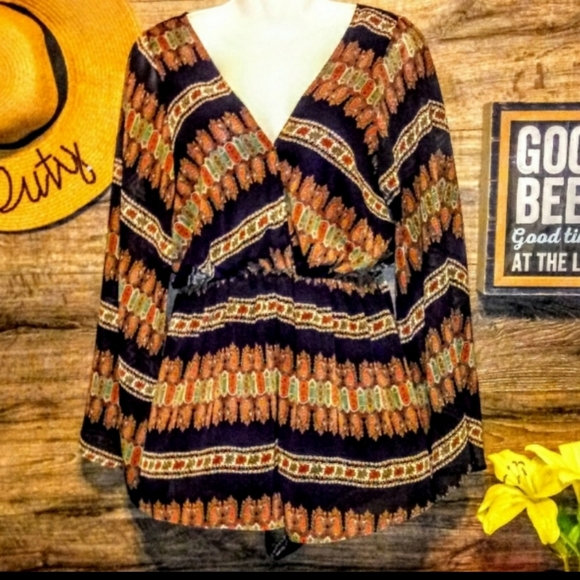 Audrey 3+1 Bohemian Romper Bell Sleeve Size M - Picture 3 of 10